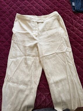 DKNY Cream Wide-Leg Linen Blend Chinos